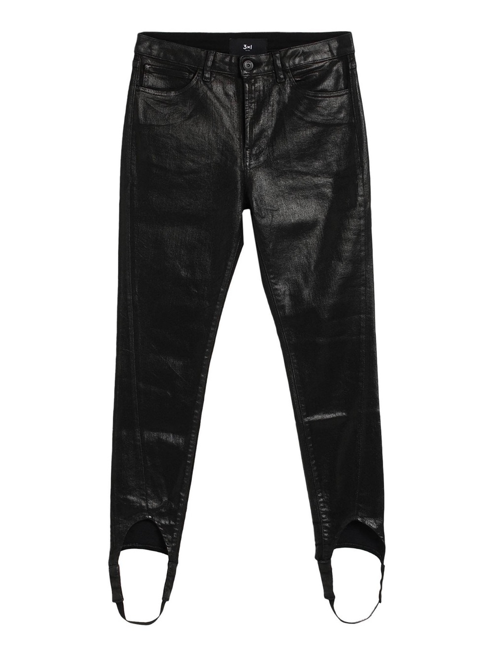 3x1 Black Coated Stirrup Skinny Jeans - Women's